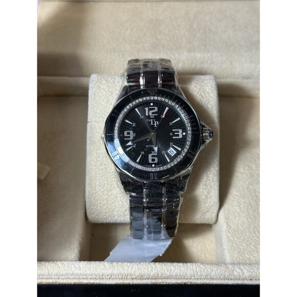 NEW Rare Lucien Piccard Celano Auto 27110BK Black Ceramic Diamond .45CT Watch main image 12
